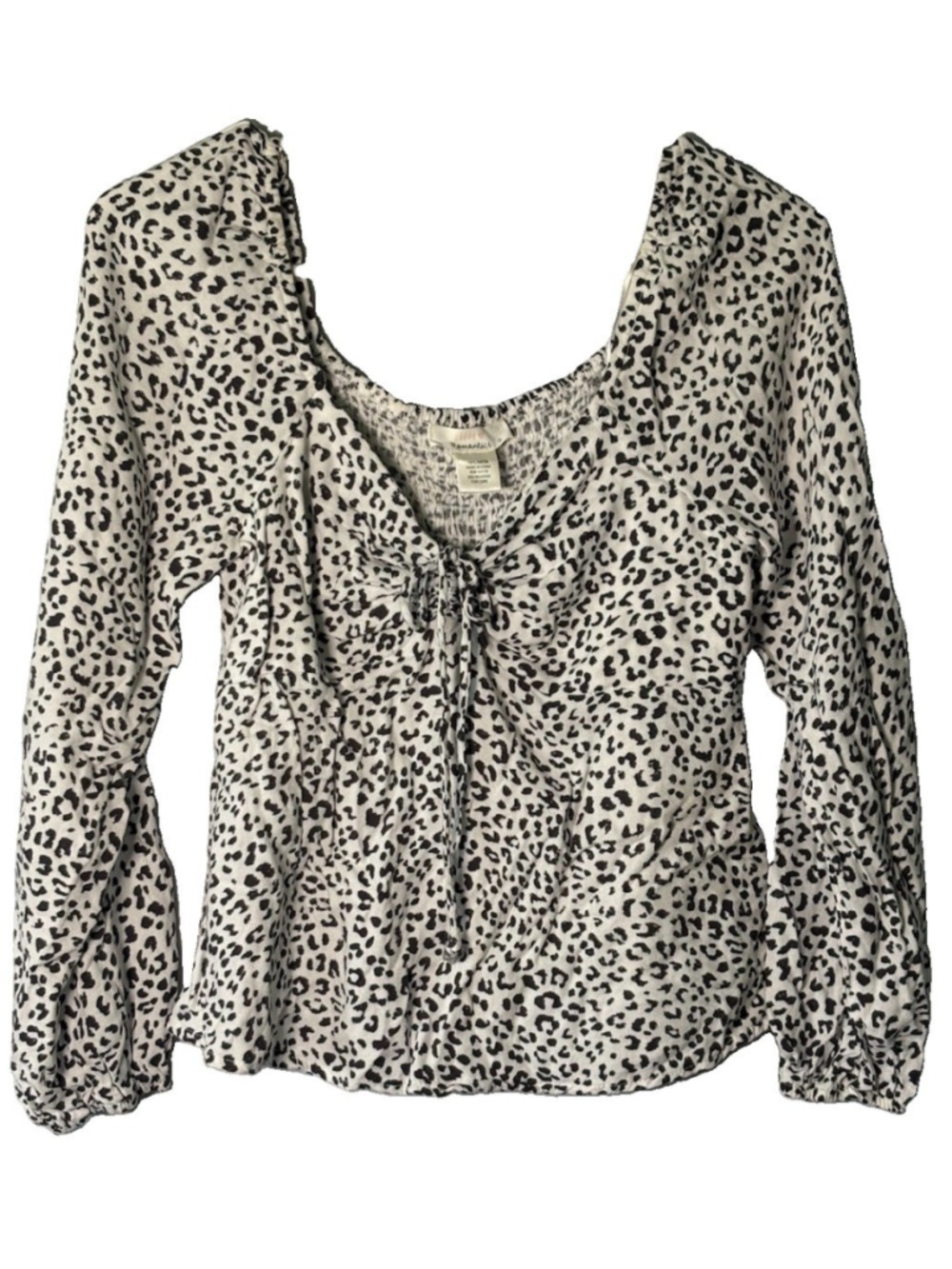 Urban Romantics Leopard Print Top Womens S Smocked Cinch Front Y2K Milkmaid Boho